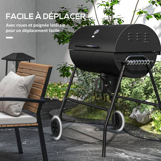 Outsunny - Barbecue charbon de bois avec couvercle 95x71,5x102 cm avec grille, thermomètre, roues, poignée pour jardin/patio noir - Outsunny - Image 8