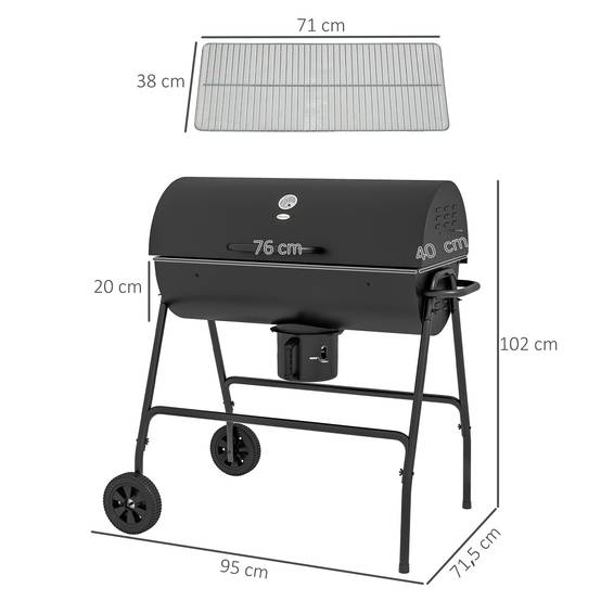 Outsunny - Barbecue charbon de bois avec couvercle 95x71,5x102 cm avec grille, thermomètre, roues, poignée pour jardin/patio noir - Outsunny - Image 3