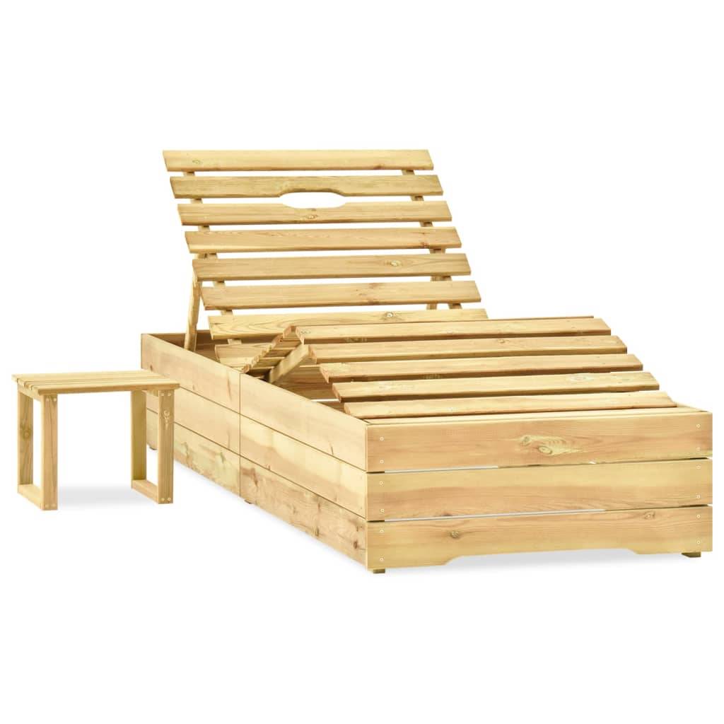 Helloshop26 - Transat chaise longue bain de soleil lit de jardin terrasse meuble d'extérieur 198 cm avec table et coussin pin imprégné - Imagen 2