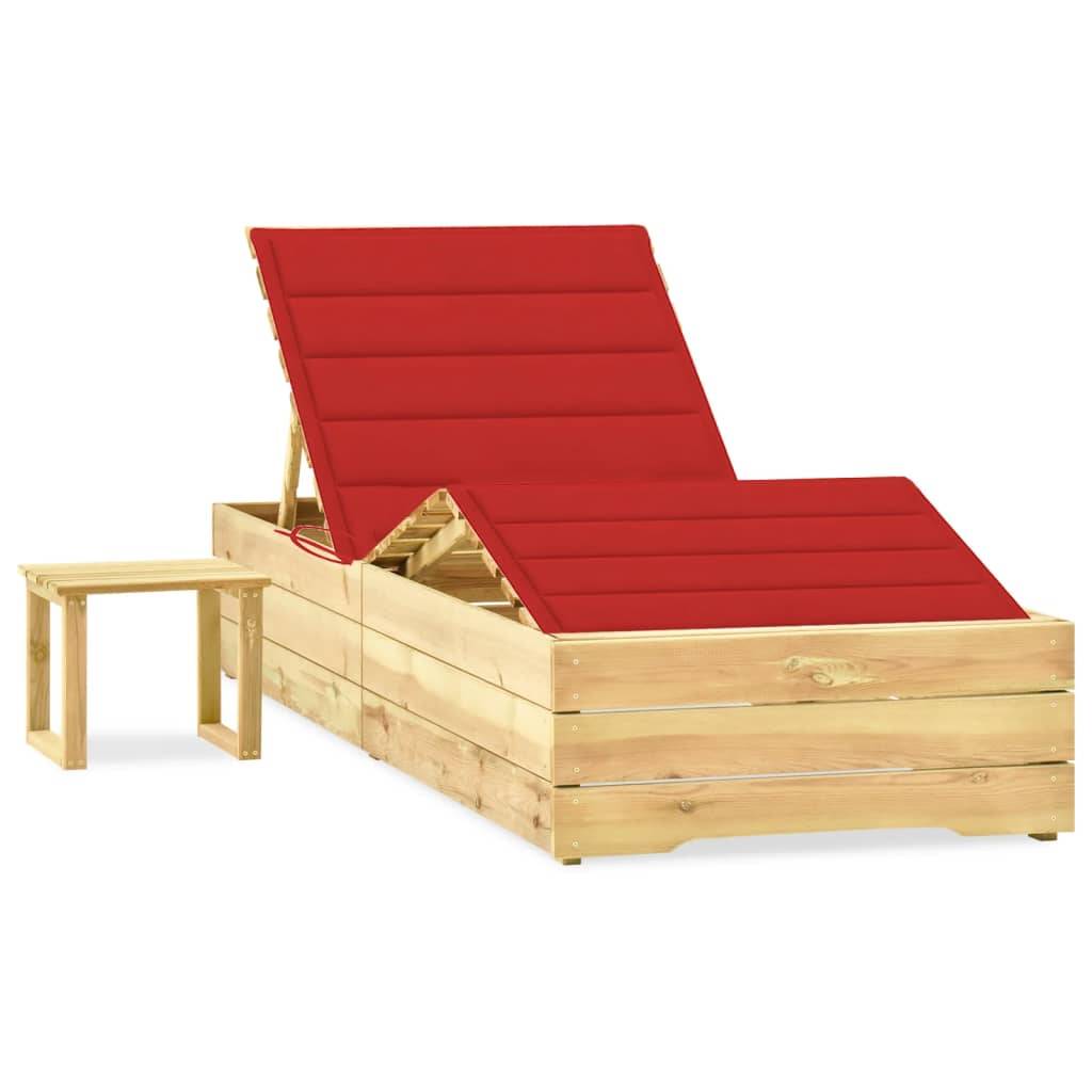 Helloshop26 - Transat chaise longue bain de soleil lit de jardin terrasse meuble d'extérieur 198 cm avec table et coussin pin imprégné - Imagen 1