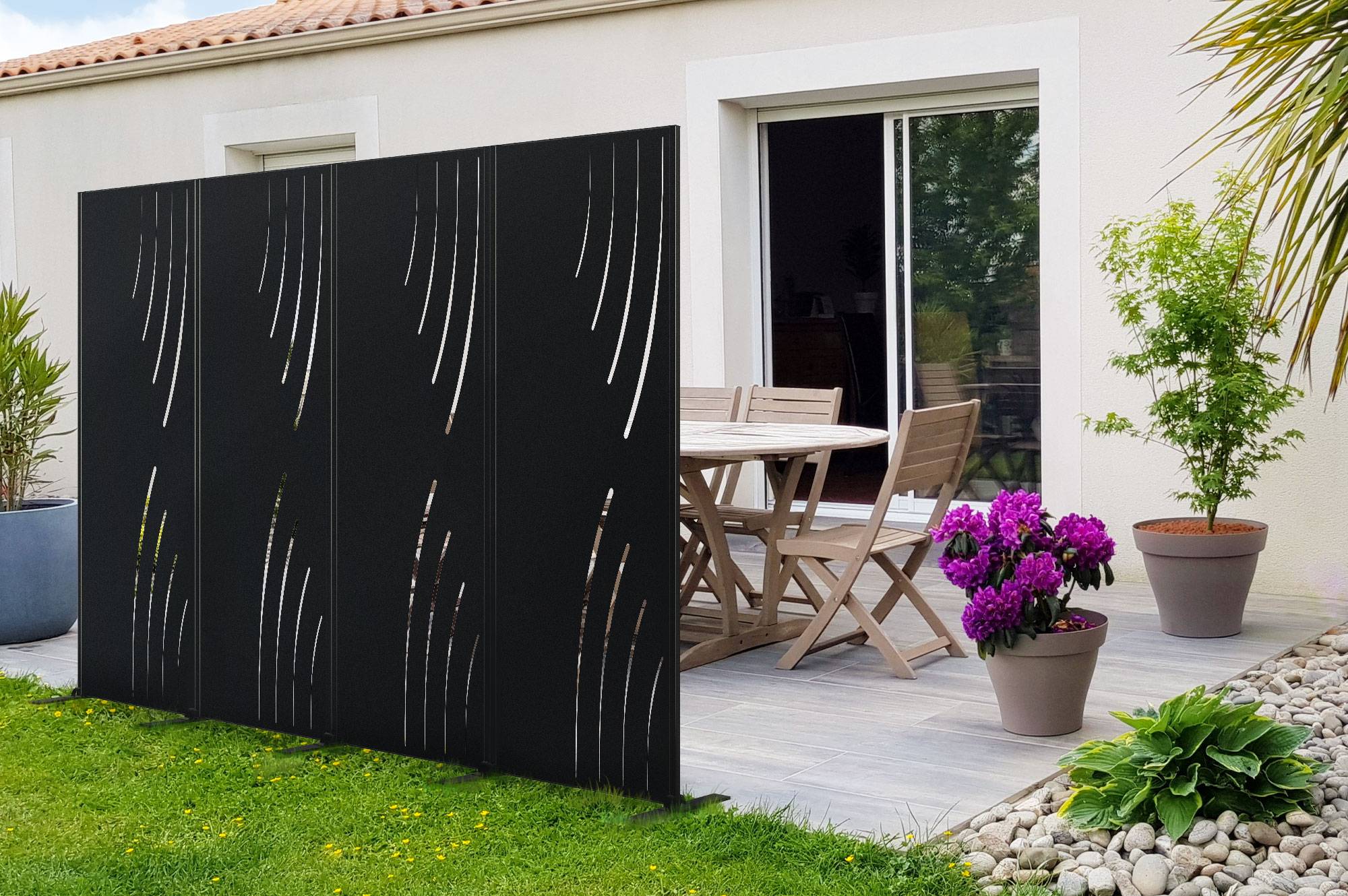 Casanoov Lot de 3 panneaux décoratifs VELETA Noir H.160  cm motifs côté droit - Image 4