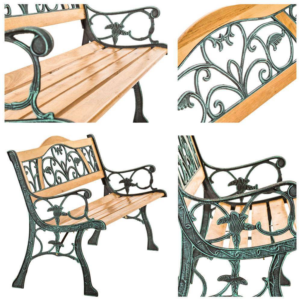 Helloshop26 - Banc bois et fonte meuble de jardin 124 cm - Imagen 3