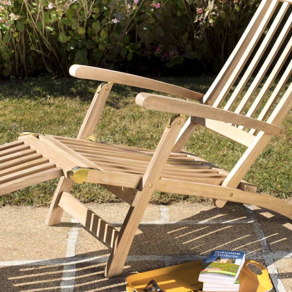Macabane - FUN - Chaise longue de jardin en bois teck brut - Imagen 4