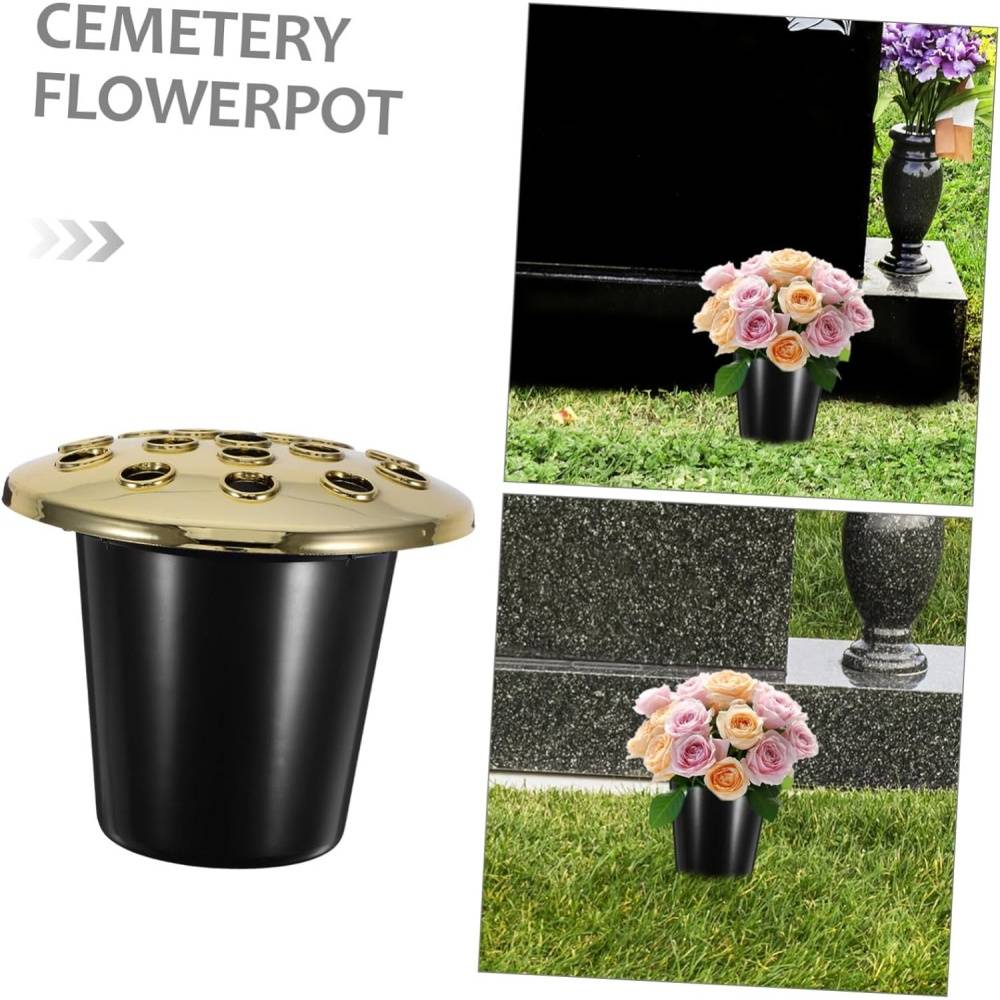 Lot de 2 inserts pour vase funéraire - Couvercles dorés - Plastique durable - Fabriqué au Royaume-Uni - Living123 - Imagen 3
