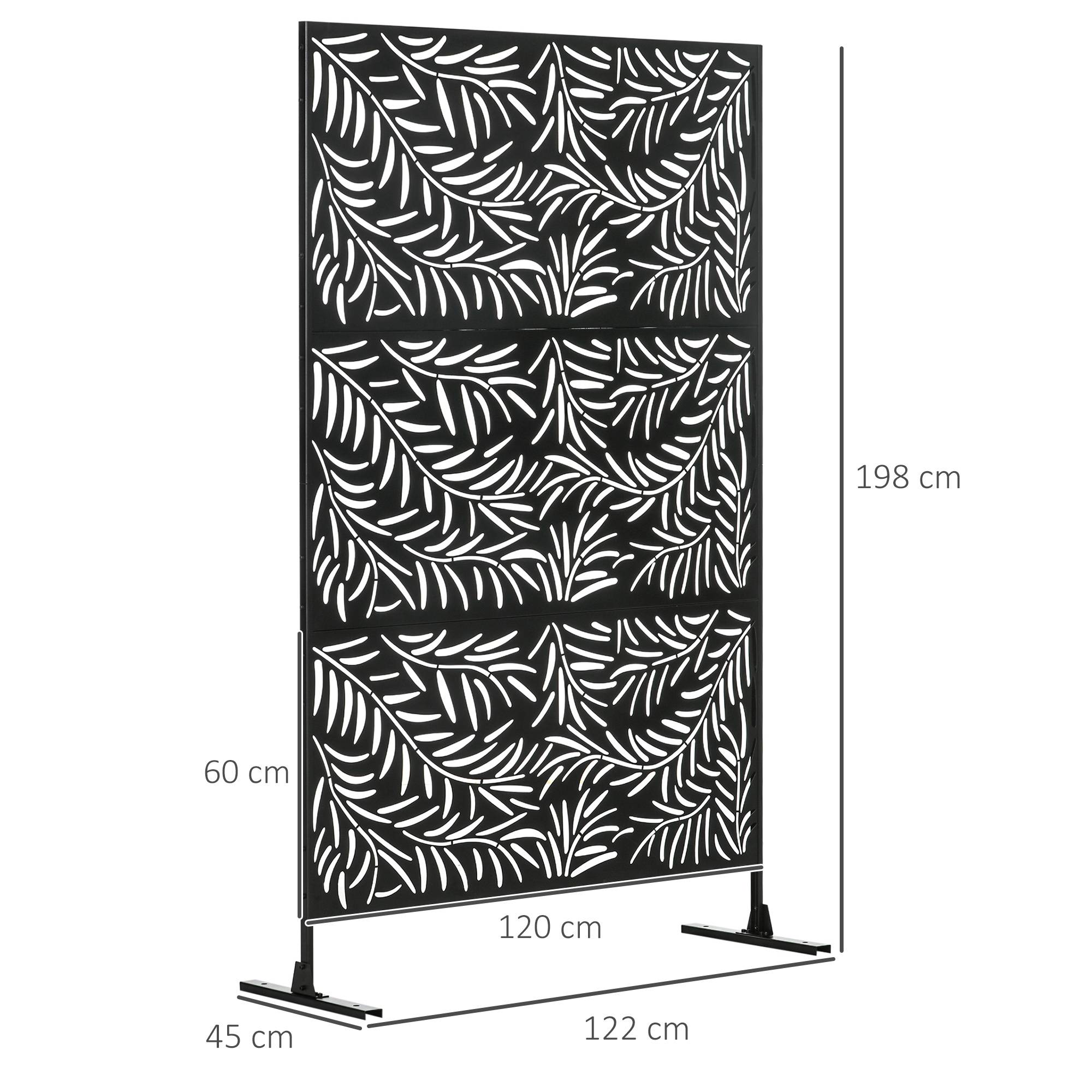 Panneau décoratif extérieur paravent extérieur en acier motifs de branches de saule découpées 122 x 45 x 198 cm noir - Image 5