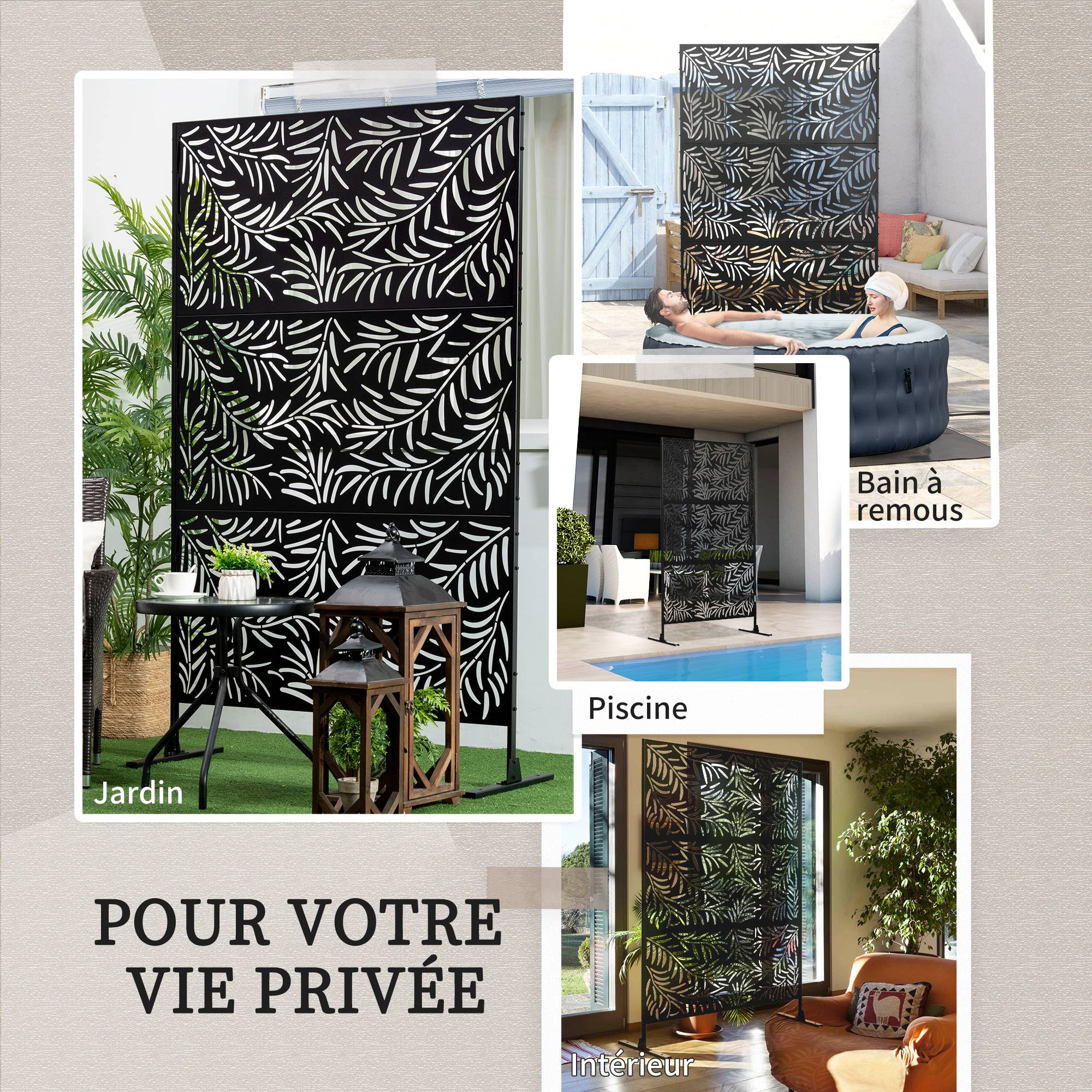 Panneau décoratif extérieur paravent extérieur en acier motifs de branches de saule découpées 122 x 45 x 198 cm noir - Image 8