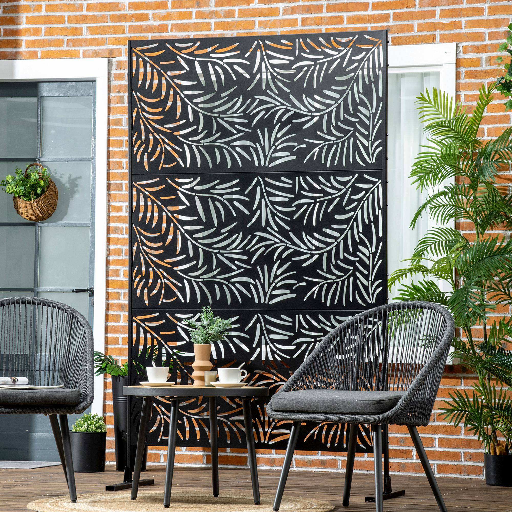 Panneau décoratif extérieur paravent extérieur en acier motifs de branches de saule découpées 122 x 45 x 198 cm noir - Image 4