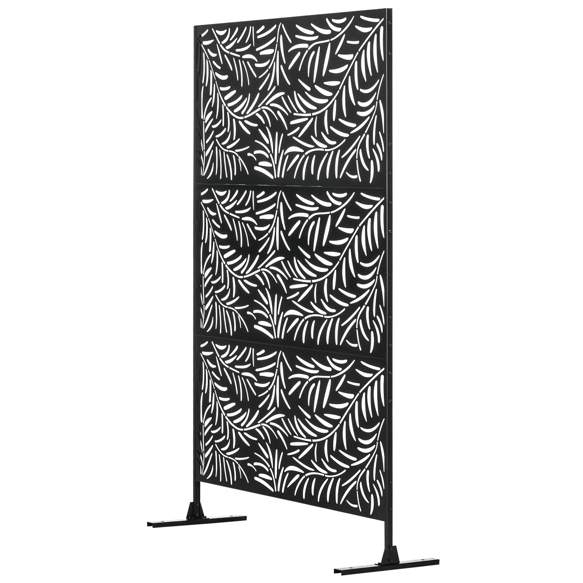 Panneau décoratif extérieur paravent extérieur en acier motifs de branches de saule découpées 122 x 45 x 198 cm noir - Image 2