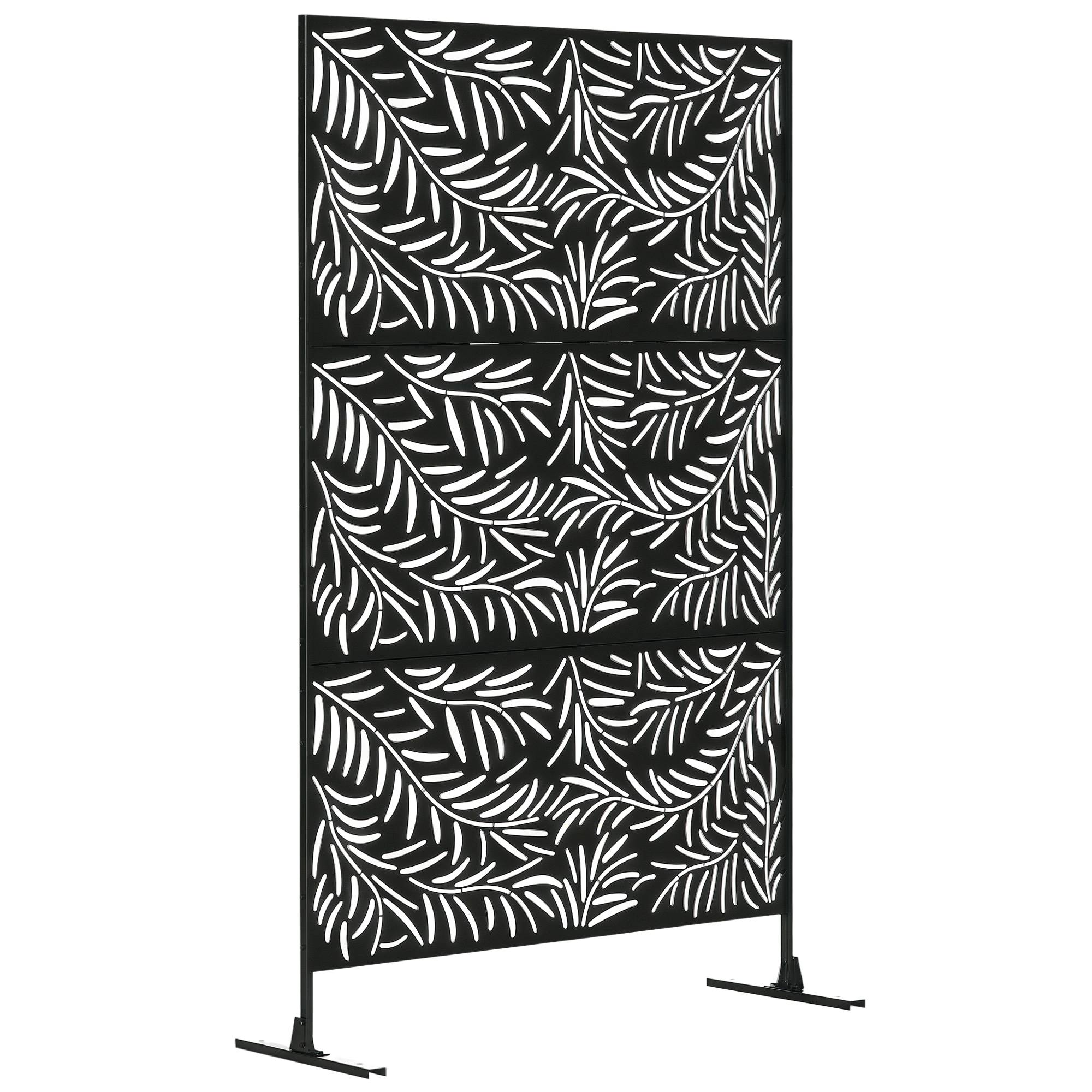 Panneau décoratif extérieur paravent extérieur en acier motifs de branches de saule découpées 122 x 45 x 198 cm noir - Image 1