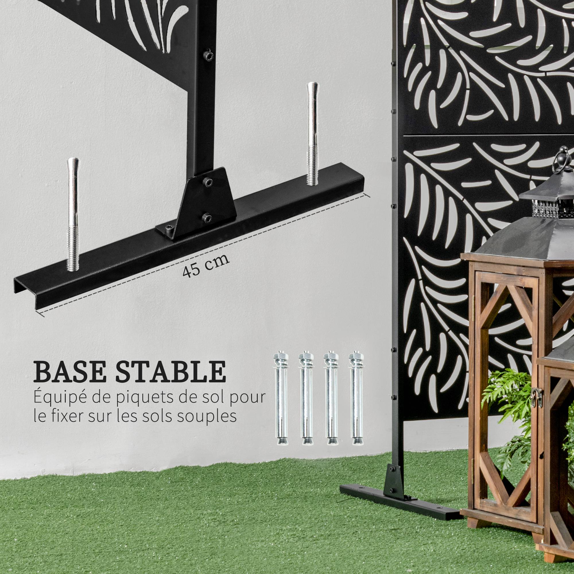 Panneau décoratif extérieur paravent extérieur en acier motifs de branches de saule découpées 122 x 45 x 198 cm noir - Image 7