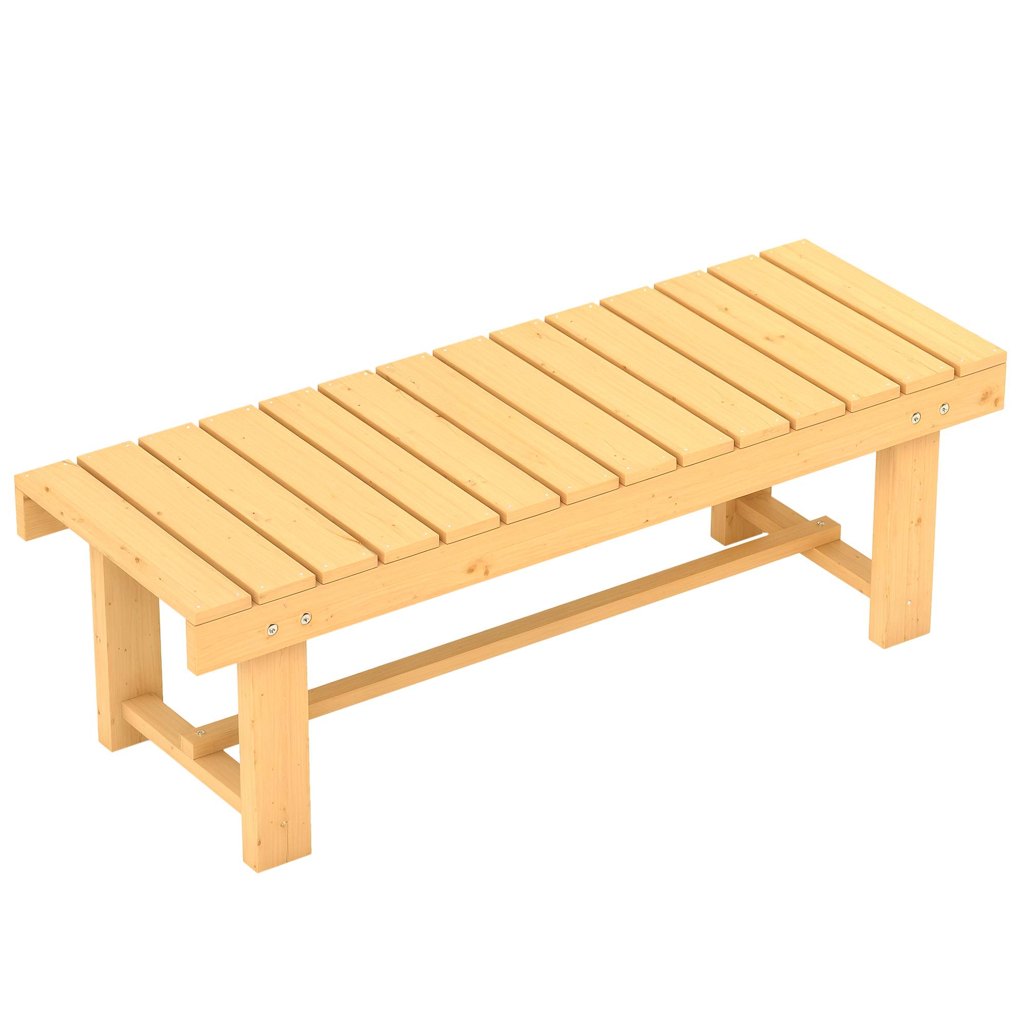 Banc de jardin sans dossier bois massif balcon terrasse usage intérieur 110x38x35cm naturel - ComfortXL Outdoor Living - Image 1
