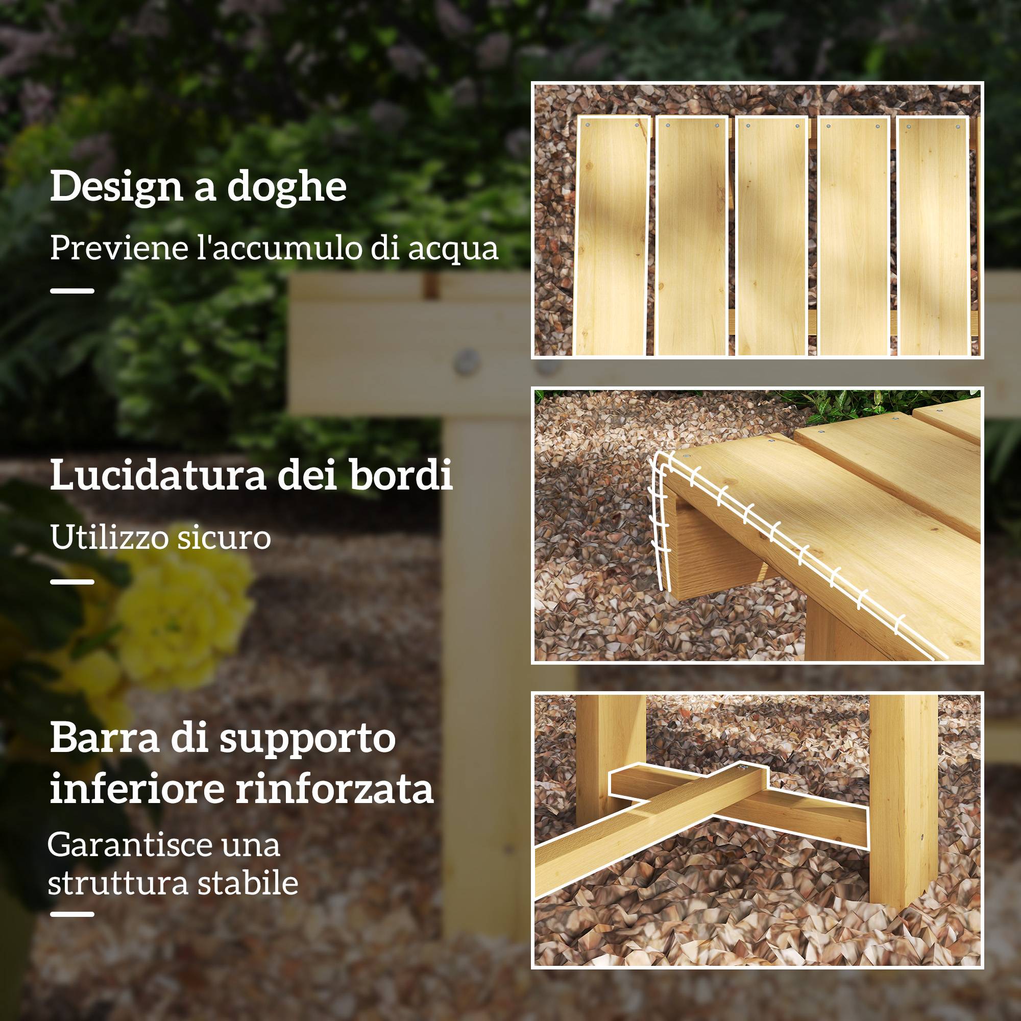 Banc de jardin sans dossier bois massif balcon terrasse usage intérieur 110x38x35cm naturel - ComfortXL Outdoor Living - Image 8