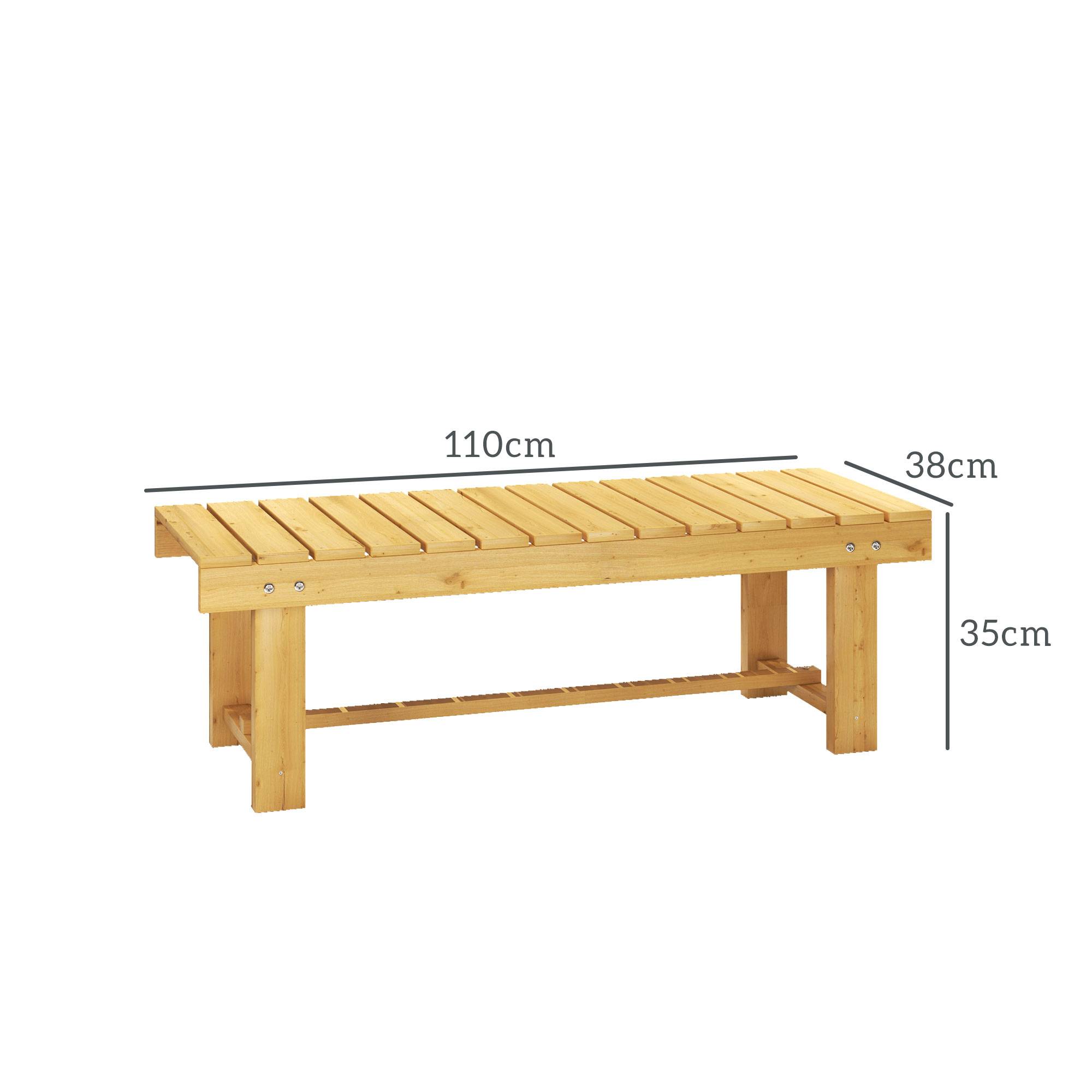 Banc de jardin sans dossier bois massif balcon terrasse usage intérieur 110x38x35cm naturel - ComfortXL Outdoor Living - Image 5