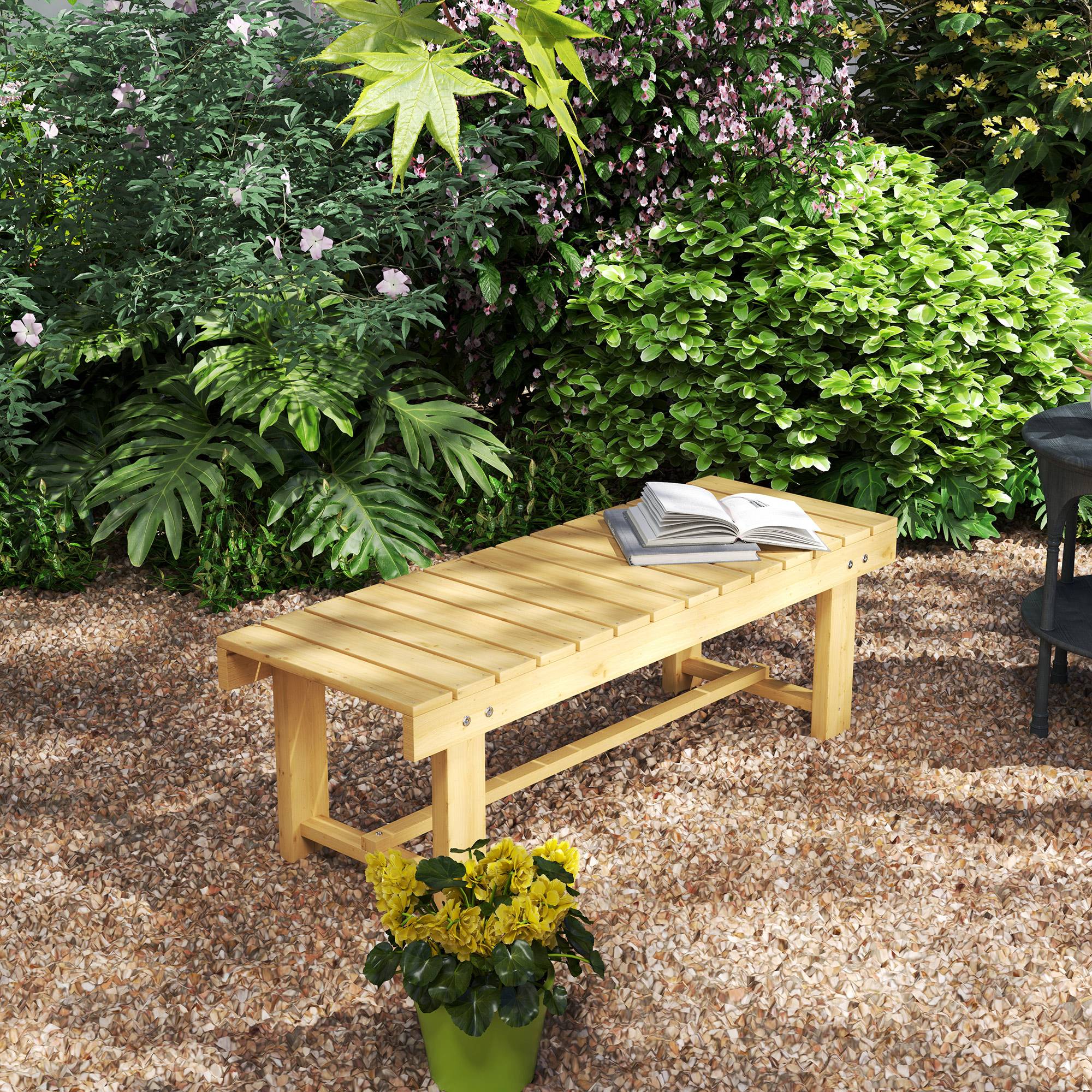 Banc de jardin sans dossier bois massif balcon terrasse usage intérieur 110x38x35cm naturel - ComfortXL Outdoor Living - Image 4