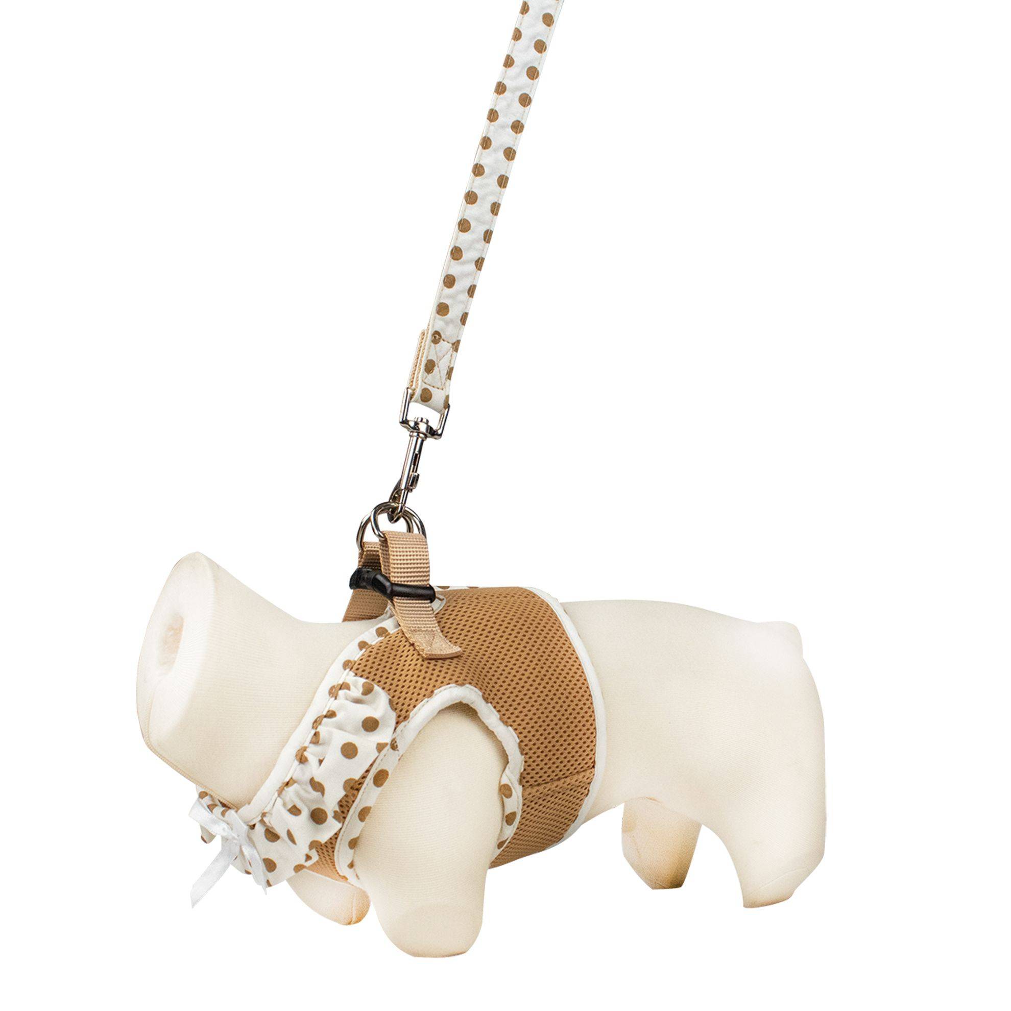 Harnais air mesh et laisse pois Beige Taille : S DOOGY CLASSIC