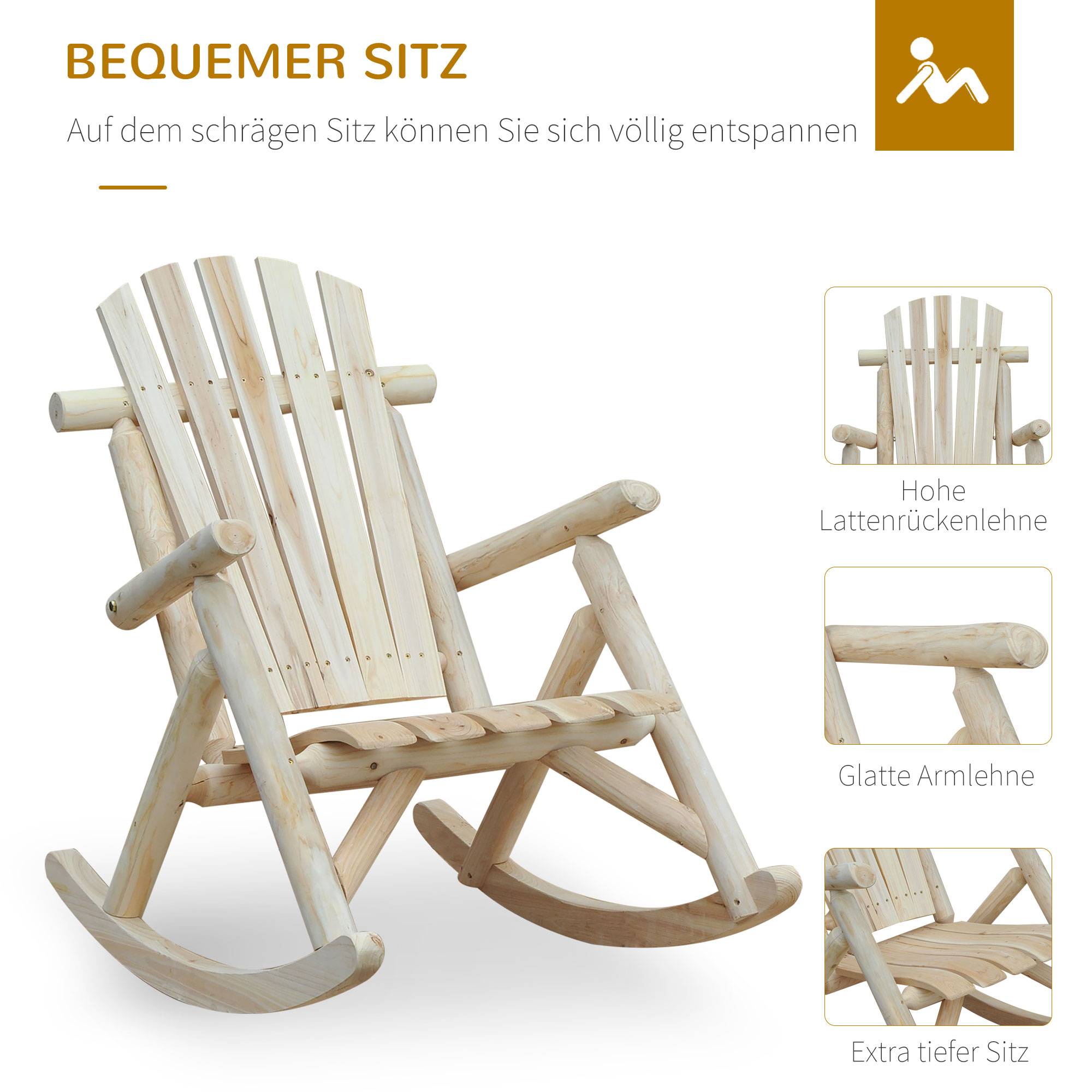 Fauteuil à bascule bois de sapin jardin dossier haut ergonomique nature - ComfortXL Outdoor Living - Image 8