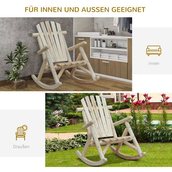 Fauteuil à bascule bois de sapin jardin dossier haut ergonomique nature - ComfortXL Outdoor Living - Image 9