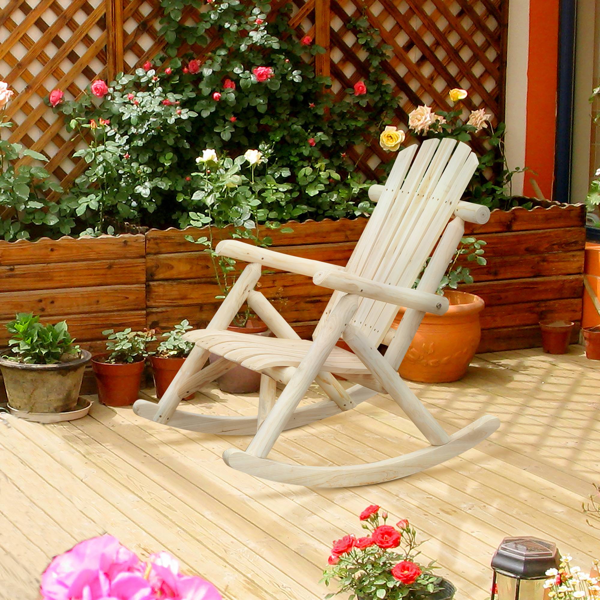Fauteuil à bascule bois de sapin jardin dossier haut ergonomique nature - ComfortXL Outdoor Living - Image 4