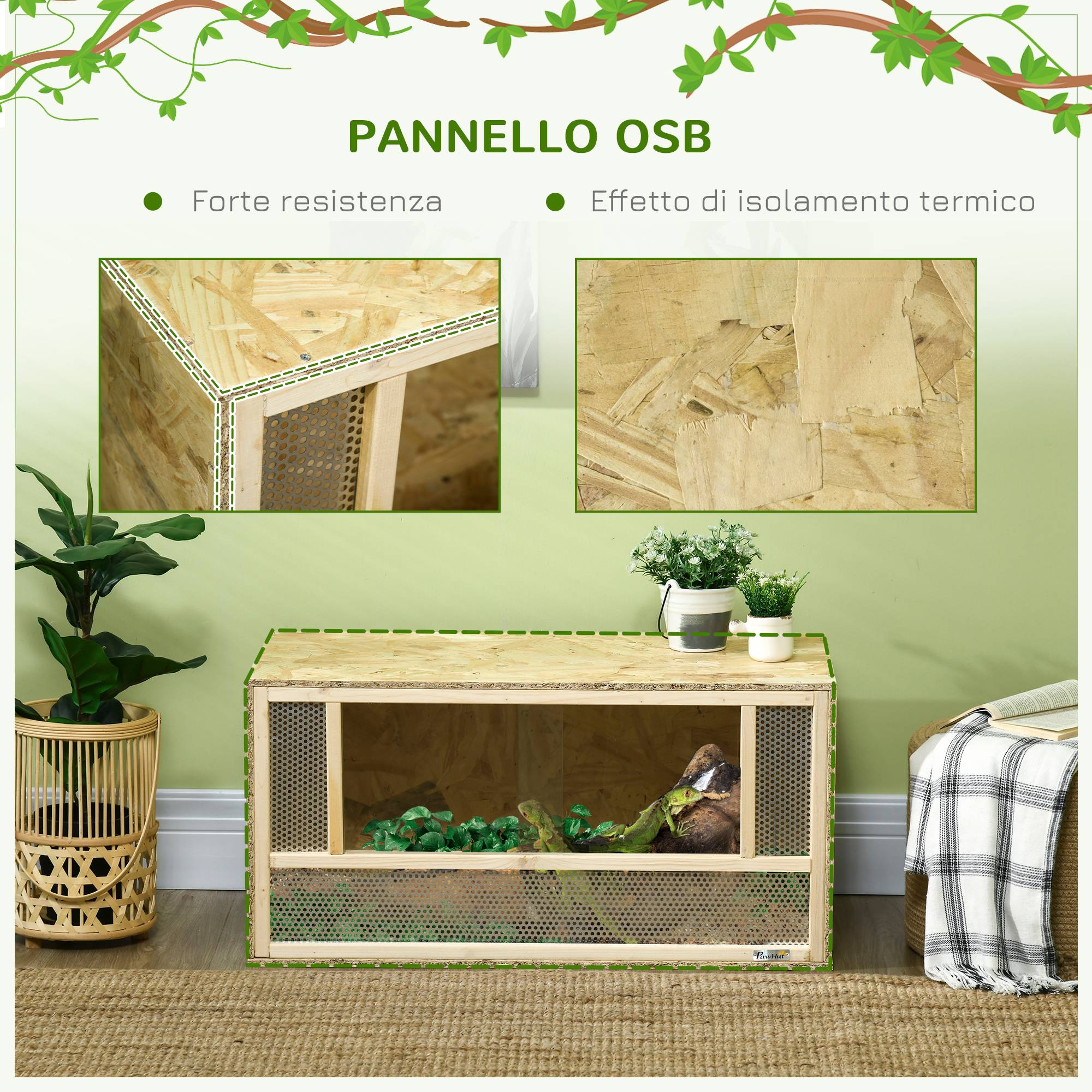 Terrarium en bois pour reptiles avec portes coulissantes en verre et panneaux grillagés, 40 x 80 x 40 cm - Image 7