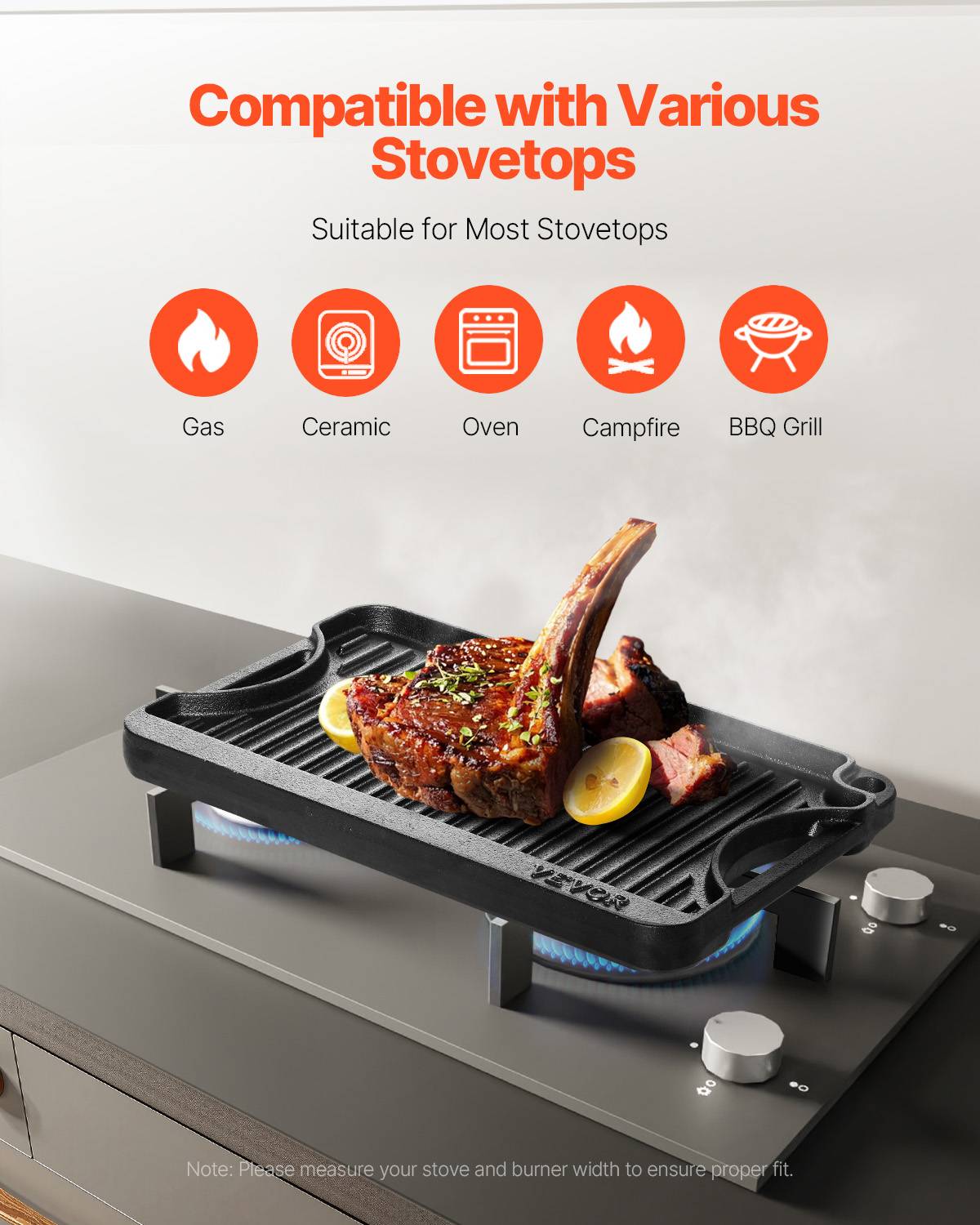 Vevor - VEVOR Plaque cuisson réversible fonte 185x342mm, portable, poignée, barbecue camping. - Image 3