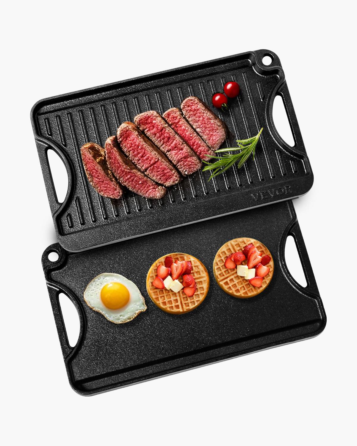 Vevor - VEVOR Plaque cuisson réversible fonte 185x342mm, portable, poignée, barbecue camping. - Image 1