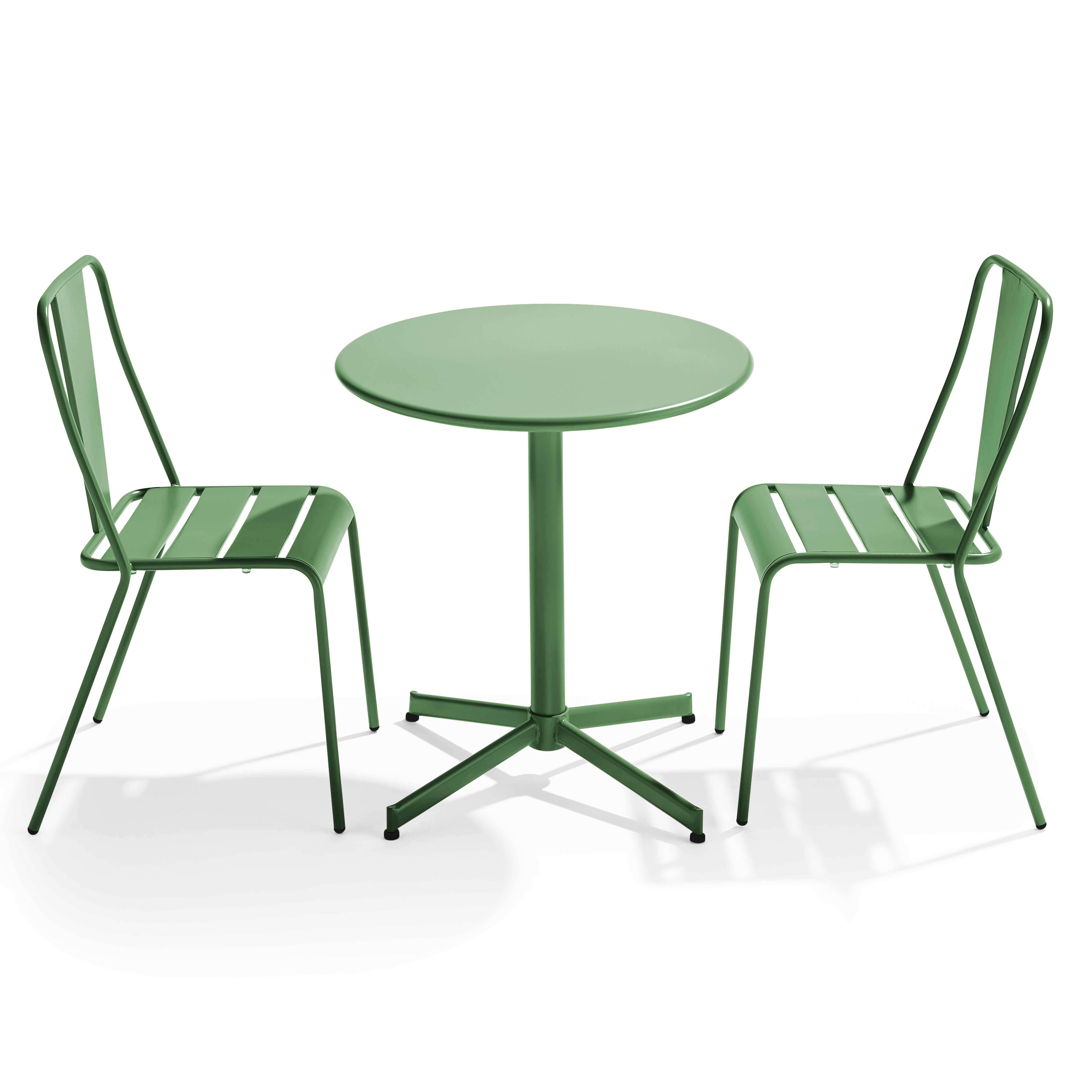Oviala - Ensemble table ronde et 2 chaises de jardin en métal vert cactus Palavas - Oviala - Image 1