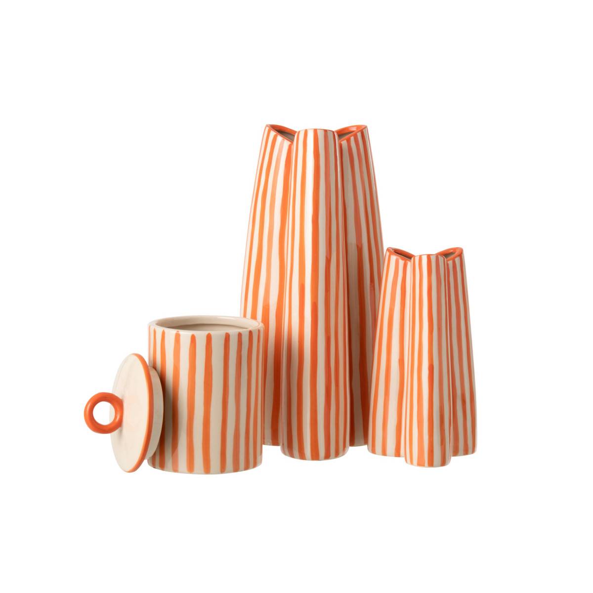 J-Line - Vase Rayé en Porcelaine "Menton" 44cm Orange - Image 2