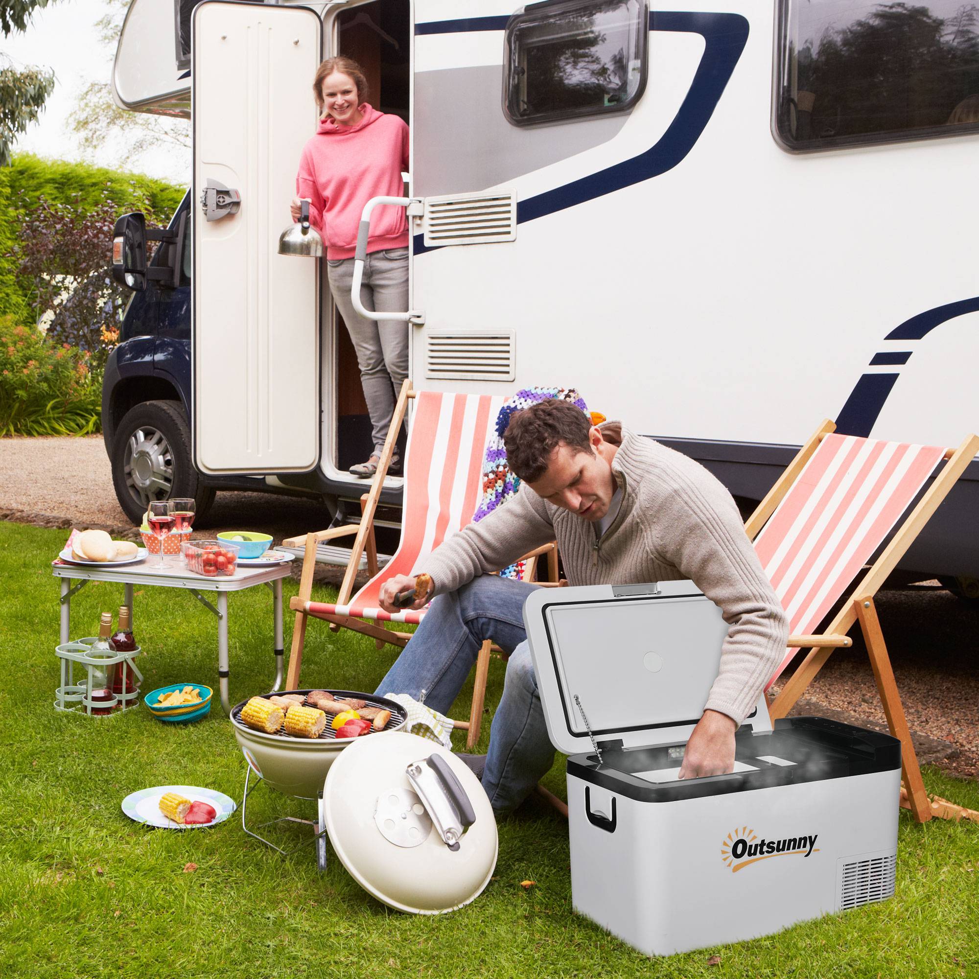 Réfrigérateur Portable 25 L 12/24 V à Compresseur -20 °C, Frigo-Congélateur Voiture avec LED et Poignées Pliables, Camping/Maison, Blanc - Image 2