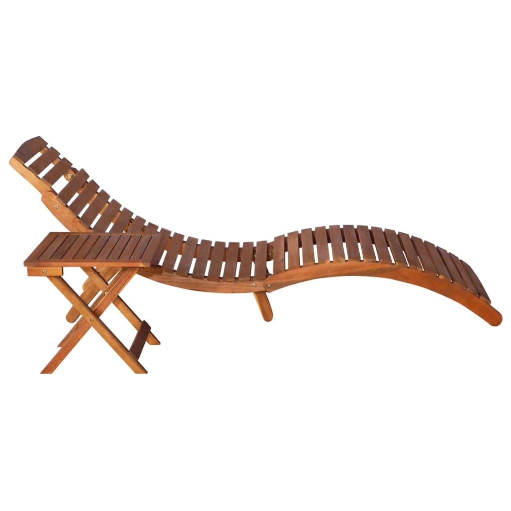 Helloshop26 - Transat chaise longue bain de soleil lit de jardin terrasse meuble d'extérieur avec table bois d'acacia massif marron - Imagen 3