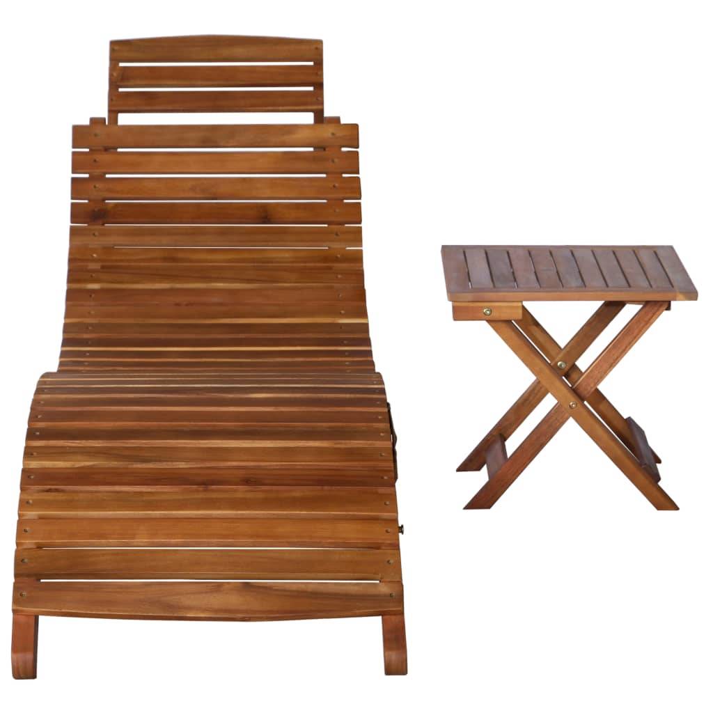 Helloshop26 - Transat chaise longue bain de soleil lit de jardin terrasse meuble d'extérieur avec table bois d'acacia massif marron - Imagen 2