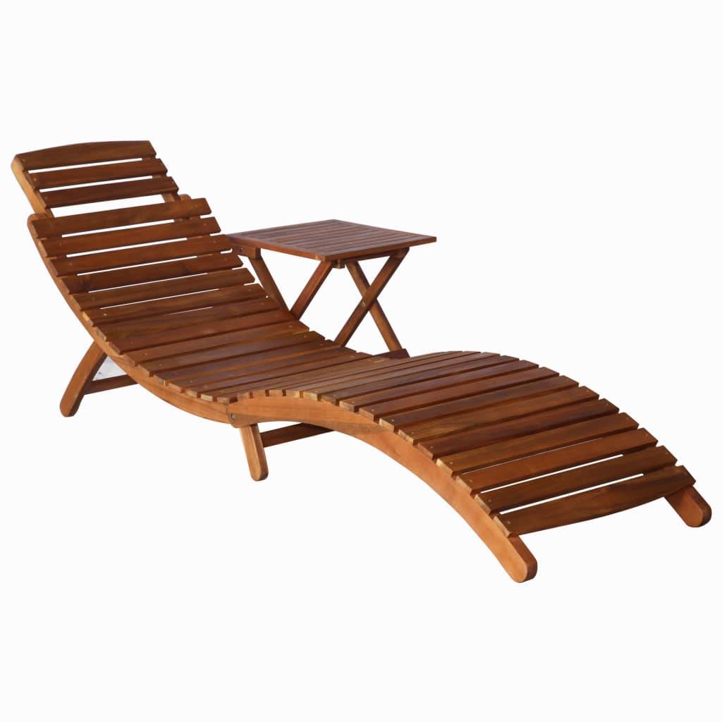 Helloshop26 - Transat chaise longue bain de soleil lit de jardin terrasse meuble d'extérieur avec table bois d'acacia massif marron - Imagen 1