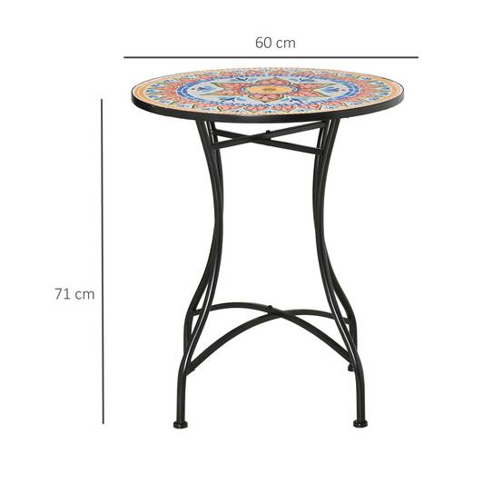 Table ronde mosaïque plateau céramique métal Ø60cm rouge bleu blanc, table d'appoint jardin bistrot - Image 3