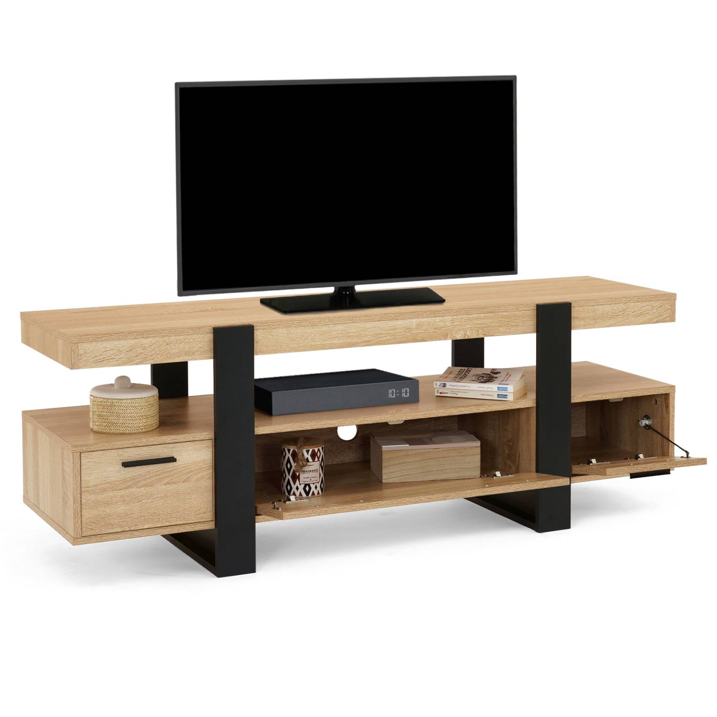 Meuble TV 140 cm PHOENIX avec tiroirs bois et noir - Image 4