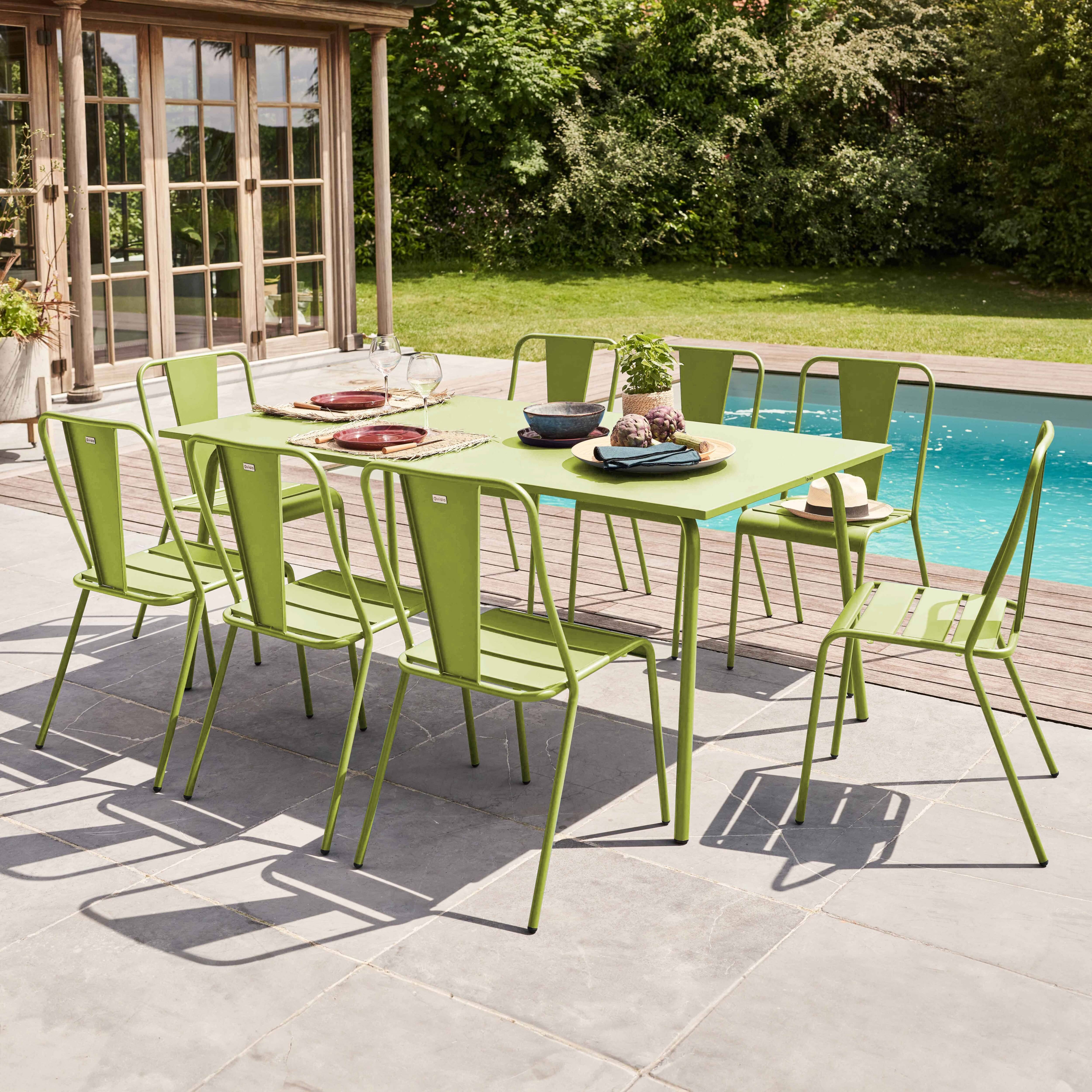 Oviala - Ensemble table de jardin et 8 chaises bistrot en acier vert Palavas - Oviala - Imagen 2