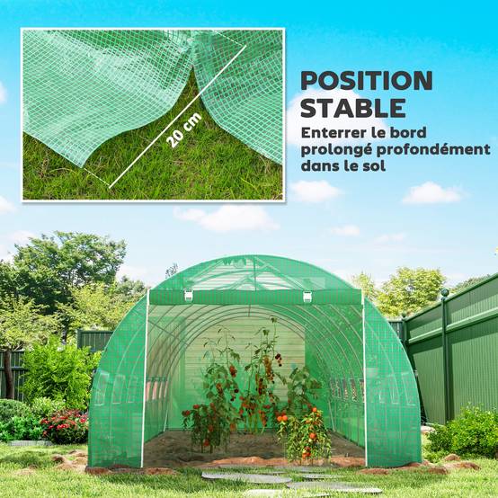 Serre Tunnel de Jardin 24 m² 8 x 3 x 2 m, Acier Galvanisé, Bâche PE, Porte et 16 Fenêtres - Image 9