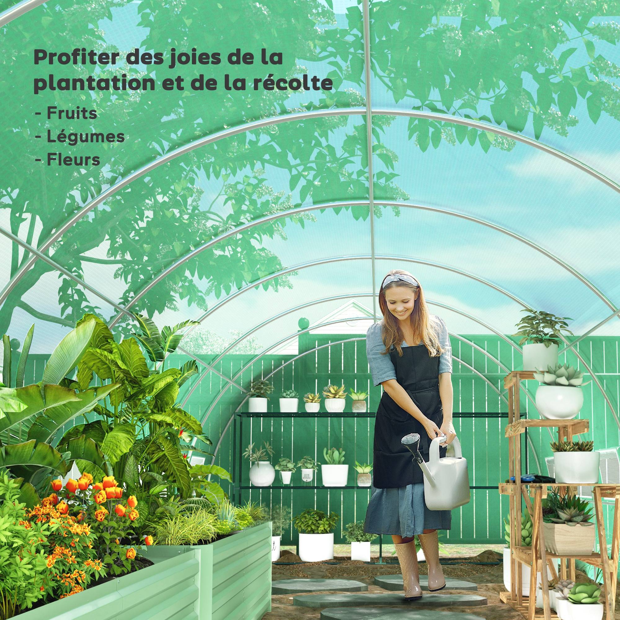 Serre Tunnel de Jardin 24 m² 8 x 3 x 2 m, Acier Galvanisé, Bâche PE, Porte et 16 Fenêtres - Image 10