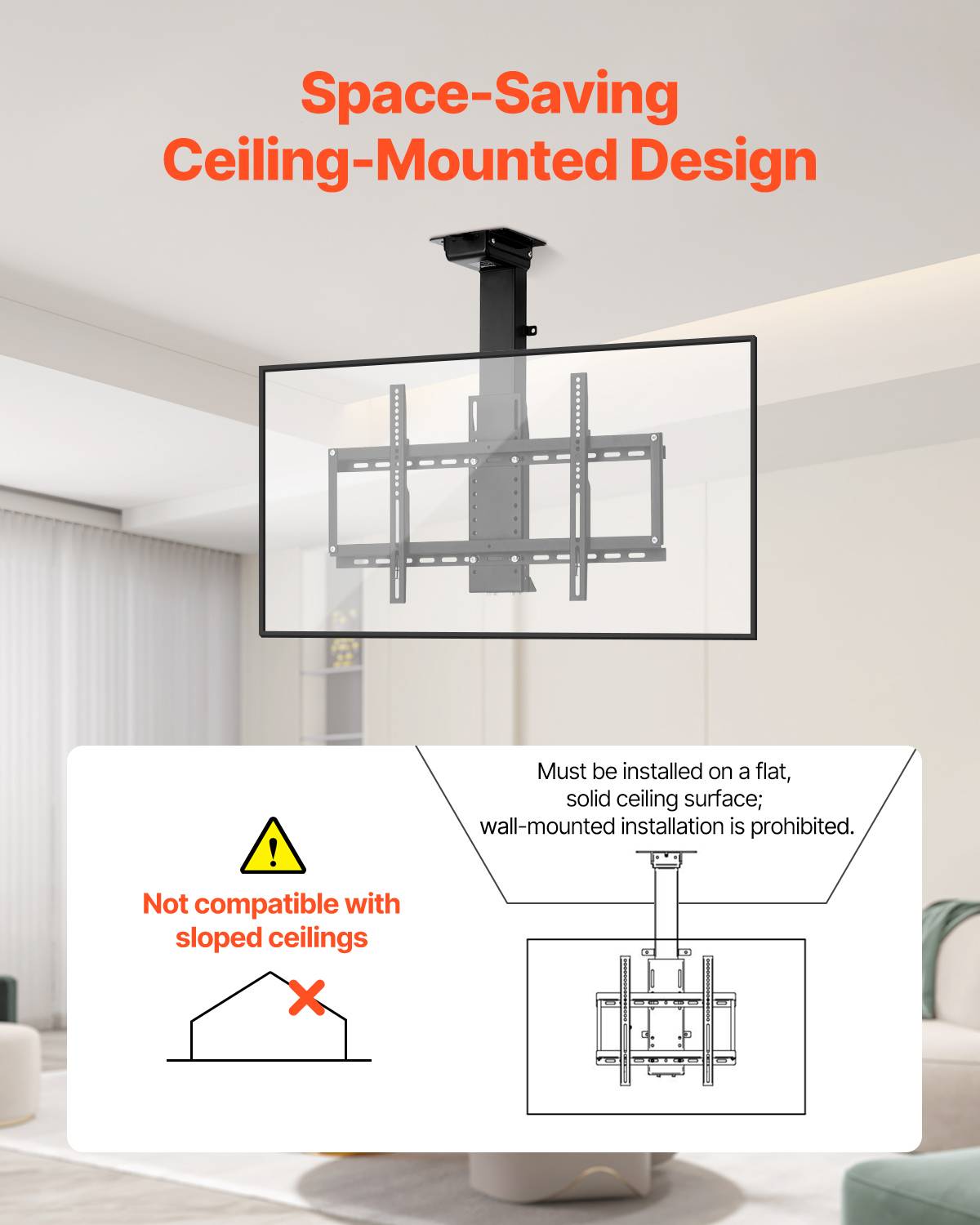 VEVOR Support TV Plafond Motorisé pour Écran 32-55 po/81,3-140 cm Réglable - Image 6
