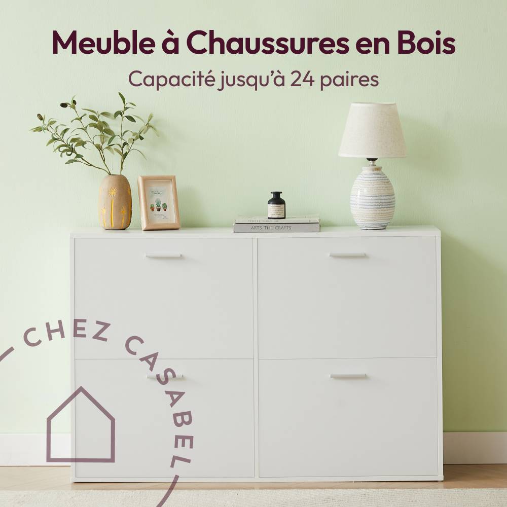 Meuble à Chaussures - Armoire à Chaussures 4 Abattants - Blanc CASABEL - Image 3