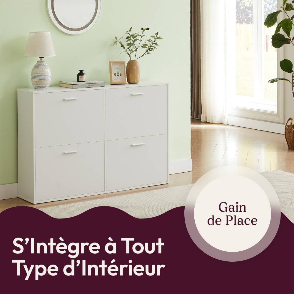 Meuble à Chaussures - Armoire à Chaussures 4 Abattants - Blanc CASABEL - Image 8