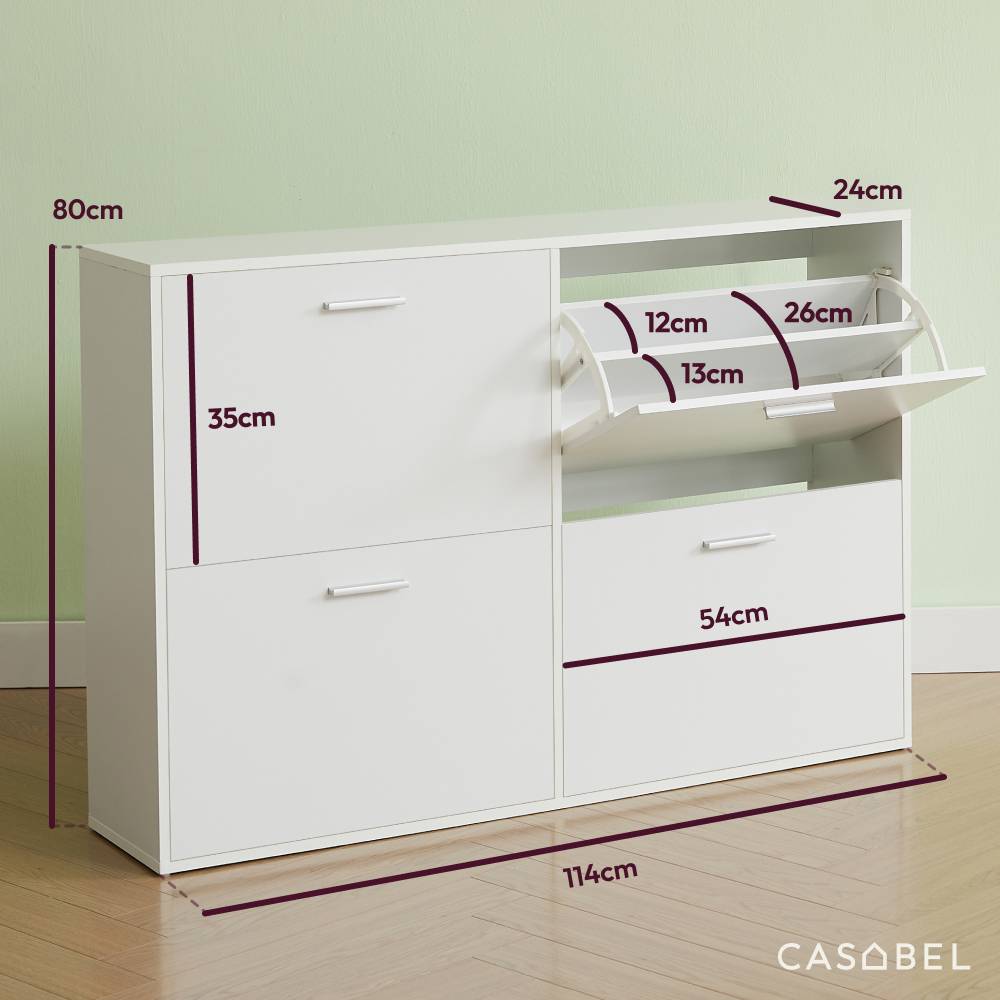 Meuble à Chaussures - Armoire à Chaussures 4 Abattants - Blanc CASABEL - Image 2