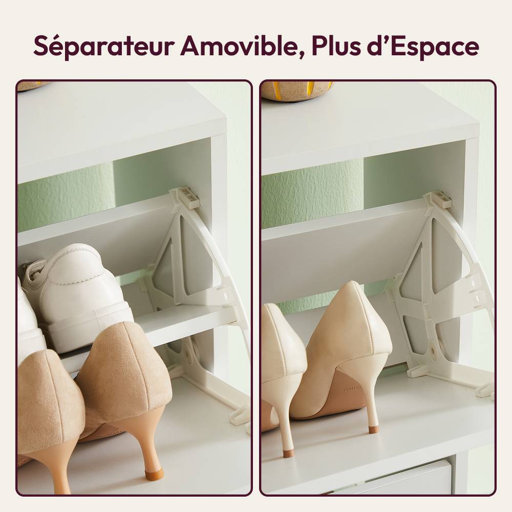 Meuble à Chaussures - Armoire à Chaussures 4 Abattants - Blanc CASABEL - Image 6