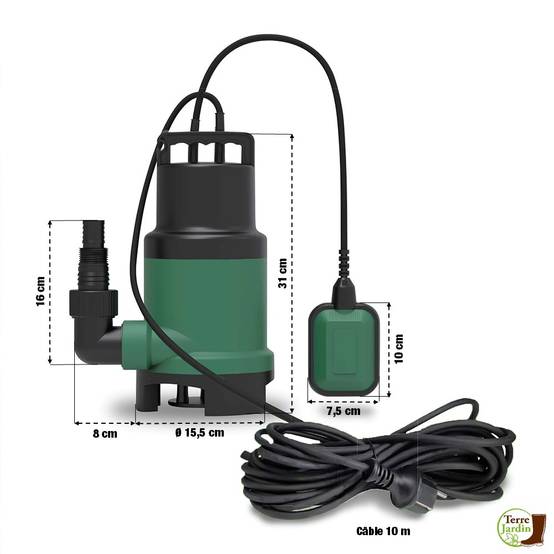 Terre Jardin - Pompe d'évacuation submersible pour eau chargée ou claire (piscine) 14m3/h - Imagen 4