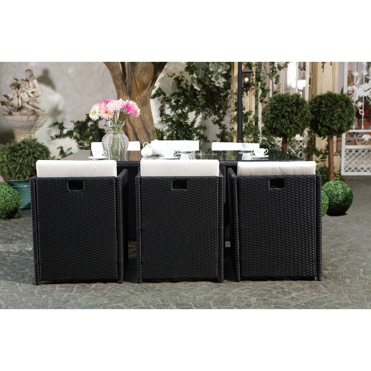 Salon de jardin 6 places noir-blanc + housse de protection MIAMI - Image 7