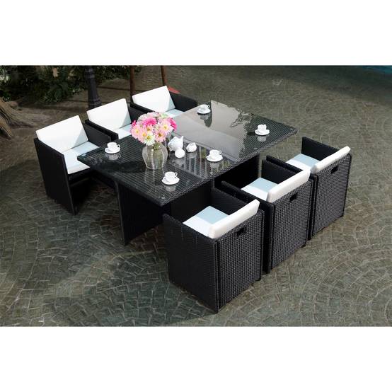 Salon de jardin 6 places noir-blanc + housse de protection MIAMI - Image 3
