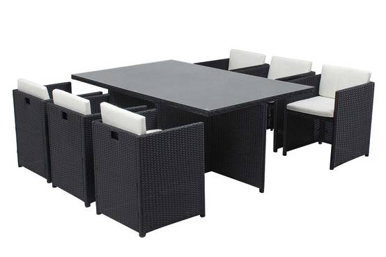 Salon de jardin 6 places noir-blanc + housse de protection MIAMI - Image 1