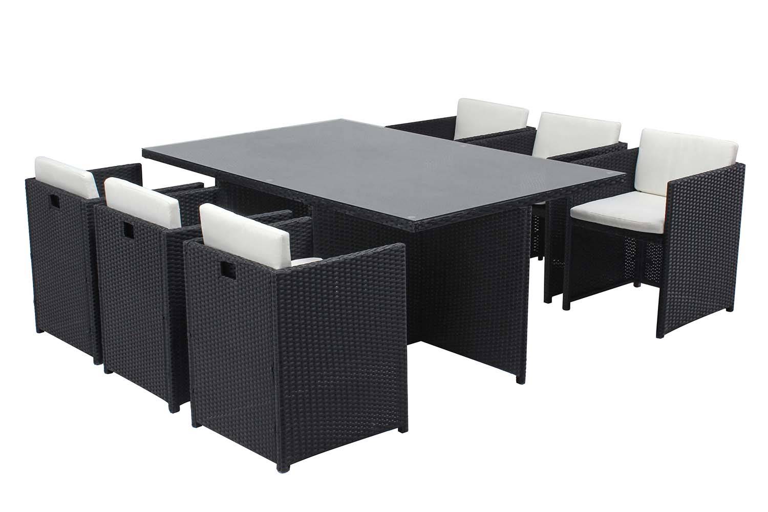 Salon de jardin 6 places noir-blanc + housse de protection MIAMI - Image 1