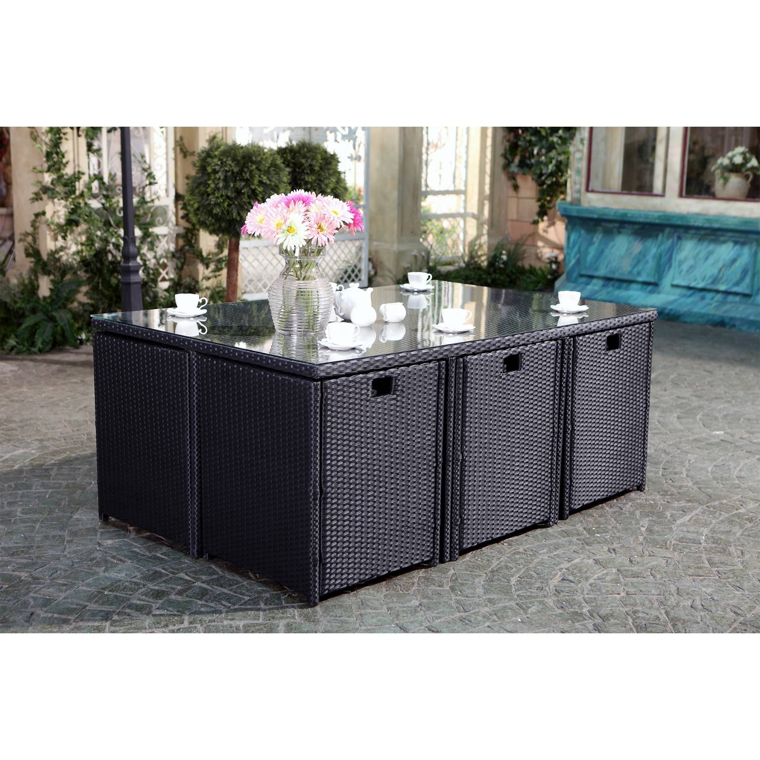 Salon de jardin 6 places noir-blanc + housse de protection MIAMI - Image 5