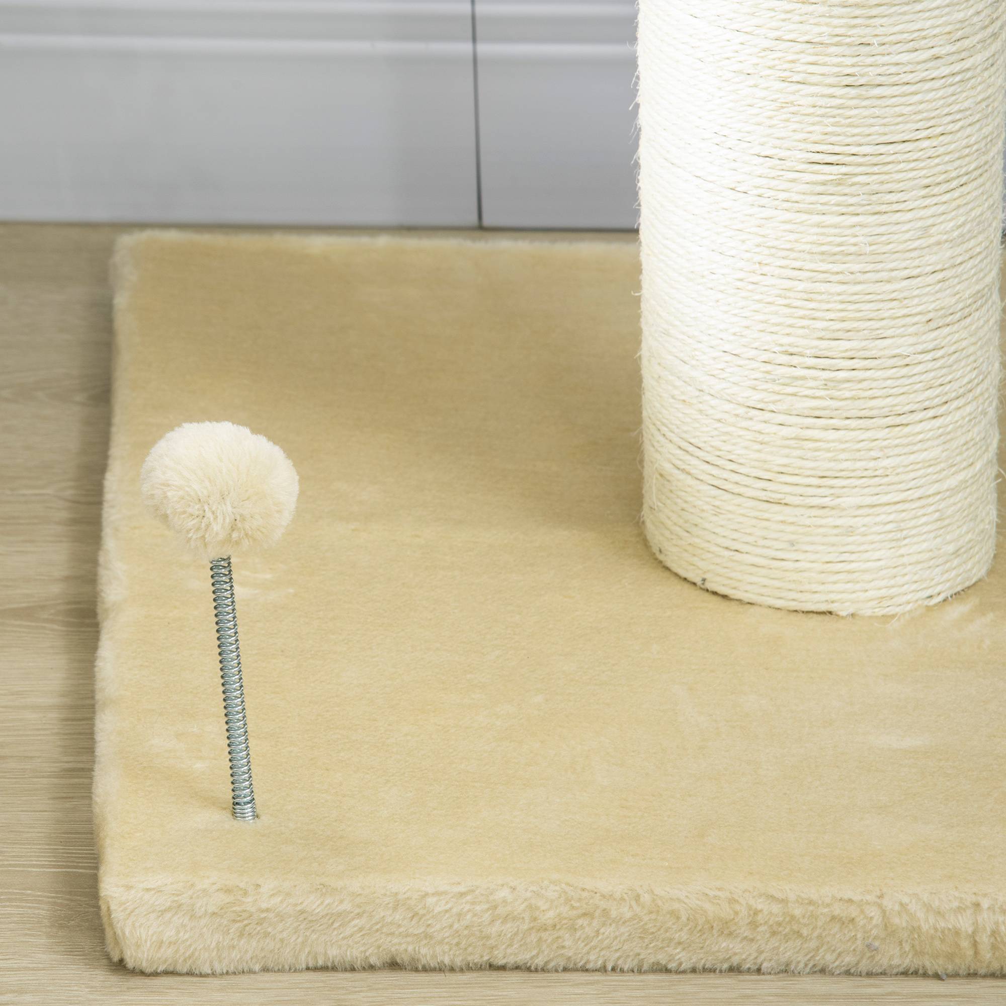 Pawhut - Arbre à chat griffoir grattoir sisal naturel plateforme d'observation corde d'escalade boule à ressort peluche beige - Image 9