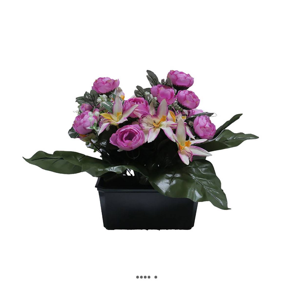 Artificielles - Jardinière fleurs artificielles cimetière renoncules et orchidées H 30 cm L 40 cm Mauve violet - couleur: Mauve violet - Imagen 2