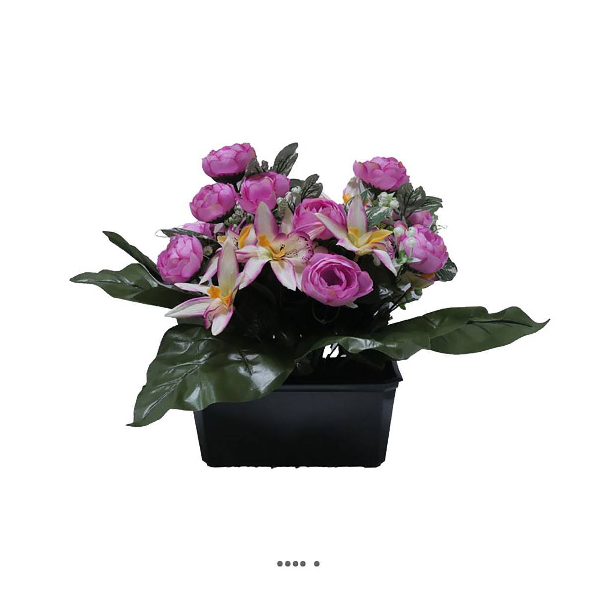 Artificielles - Jardinière fleurs artificielles cimetière renoncules et orchidées H 30 cm L 40 cm Mauve violet - couleur: Mauve violet - Imagen 1